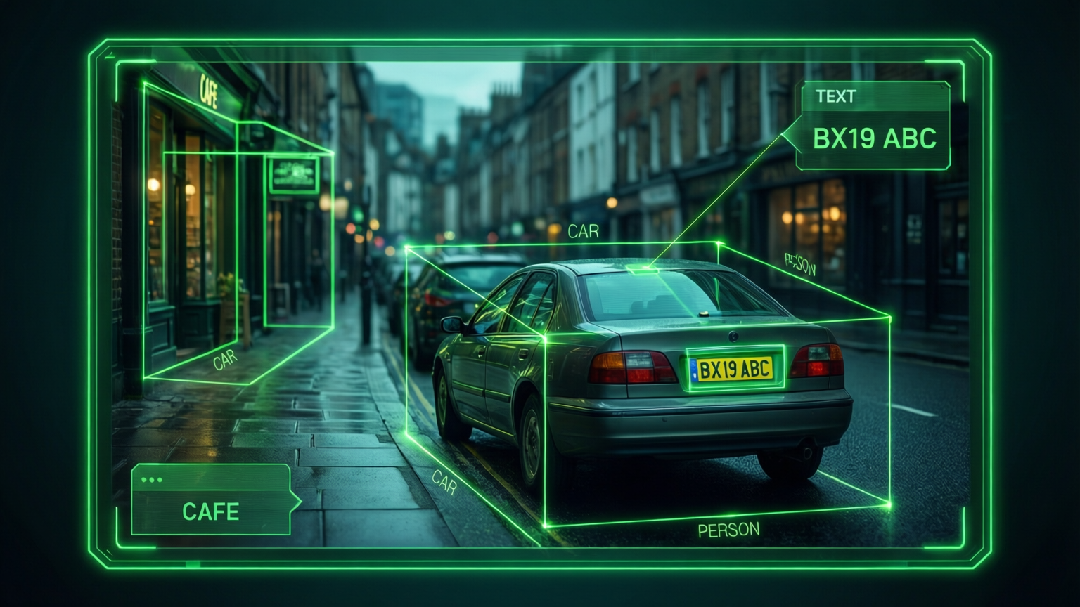 Label and text detection on a street photo