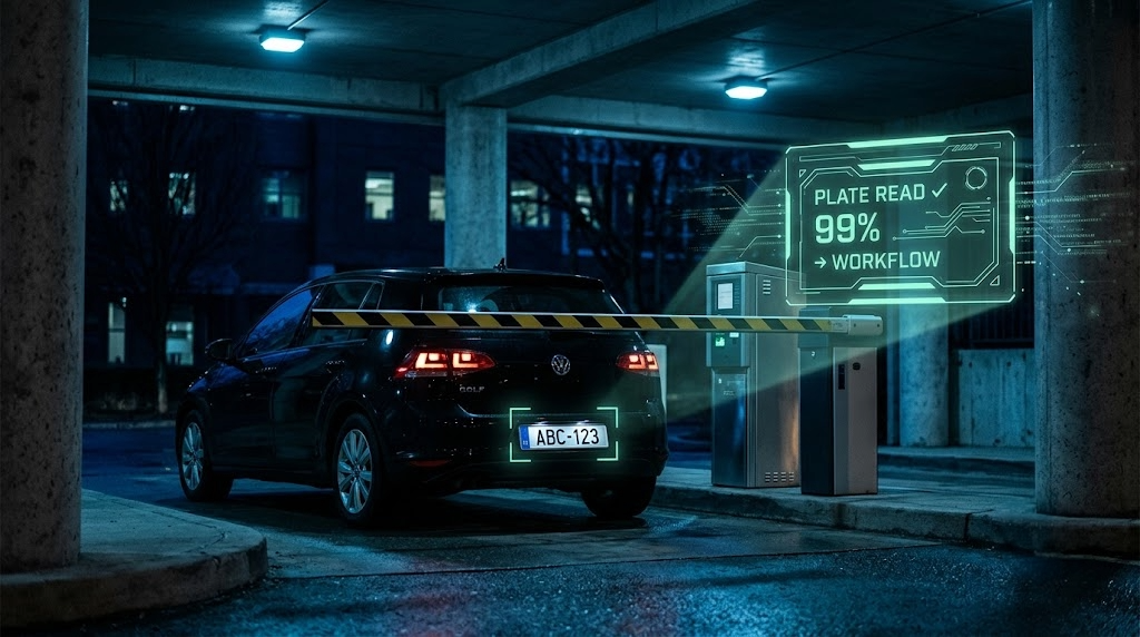 Text detection reading a number plate into a workflow